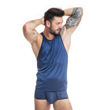 Top Uomo NAVALE in Raso Nero a Righe Blu Navy